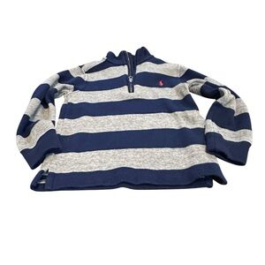 Polo Ralph Lauren Boys 4T Quarter Zip Sweater Navy Gray Stripe Pony Logo